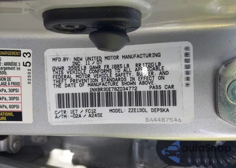 2008 Toyota Corolla S from USA, damaged, VIN 1NXBR30E78Z034772